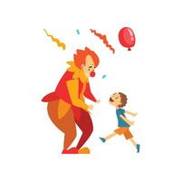 Cute Boy Having Fun with Clown at Birthday, Carnival Party or Circus Performance Illustration vector