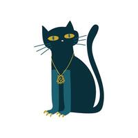 Black Cat Witchcraft Attribute Illustration on White Background vector