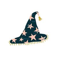 Black Witch Hat with Stars, Magic Object, Witchcraft Attribute Illustration vector