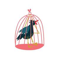 Raven in Birdcage, Magic Object, Witchcraft Attribute Illustration vector