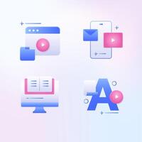 E-learning education flat line icons. Set of graduation cap, training, desktop, laptop, learn online, webinar notebook, research information, media social and more. Editable Strokes. 3d modern design. vector