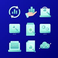 Data analysis icons. Set of business, research, market, computer, laptop, cloud data, database and more vector