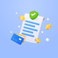 Receipt for payment of utilities with coins floating, online purchases and banking services. A paper transaction invoice that pays the bills. Payment system security concept. 3d illustration vector