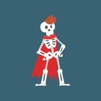 Human Skeleton in Red Cloak Standing with Hands on His Waist, Dead Man Zombie Cartoon Character Illustration vector