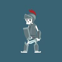 Knight Skeleton in Armor and Helmet, Dead Man Zombie Cartoon Character Illustration vector
