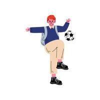 Boy Playing with Ball, Student Going to School with Backpack Illustration vector