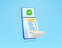 3d payment success with smartphone isolated on background. Banking e billing concept. Easy bill payment transaction on the mobile phone. 3d illustration vector