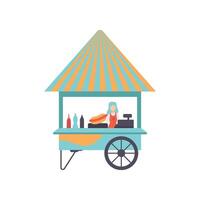 Hot Dog Cart with Seller, Street Food Cart, Mobile Shop Illustration vector