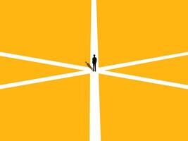 Problem solving strategy. Businessman makes a choice at a crossroads. vector