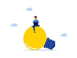 a man sitting on top of a light bulb vector