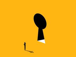 a man is standing in front of a keyhole with a key vector