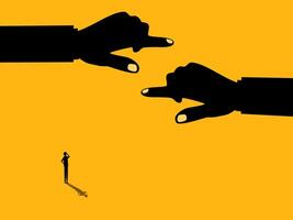 Personal Dispute. The Businessman is Confused by the Path the Big Hand Points. vector