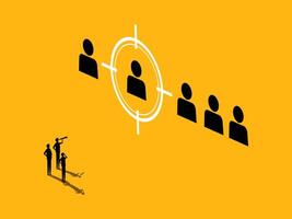 Target Audience Concept, Attracting Customer Campaign. Businessman Standing Analyzing Target. vector