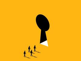 a poster with people walking through a keyhole vector