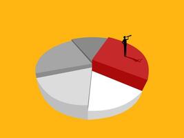 Analyze market share. Businessman looking through binoculars on circle chart vector