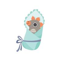 Cute Newborn Dino Wrapped in Blanket, Adorable Baby Dinosaur Character Illustration vector
