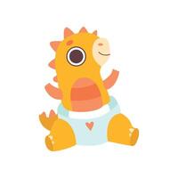 Cute Orange Little Dino Wearing Diaper, Adorable Baby Dinosaur Character Illustration vector
