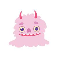 Cute Smiling Toothy Monster with Horns, Pink Fluffy Friendly Alien Cartoon Character Illustration vector