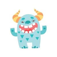 Cute Smiling Toothy Monster with Horns, Friendly Funny Alien Cartoon Character Illustration vector