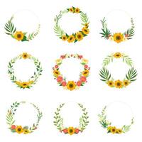 Floral Wreath with Flowers Set, Circle Frames with Place for Text Illustration vector