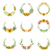 Floral Wreath with Sunflowers and Leaves Set, Circle Frames Borders with Place for Text, Design Element For Greeting Card, Invitation, Banner Illustration vector