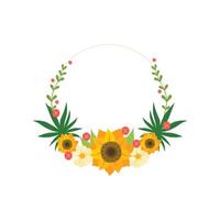Floral Wreath Circle Frame with Sunflowers, Design Element For Greeting Card, Invitation Illustration vector