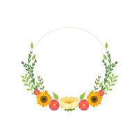 Floral Wreath Circle Frame with Blooming Flowers, Design Element For Greeting Card, Invitation Illustration vector