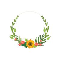 Floral Wreath with Flowers and Leaves, Design Element For Greeting Card, Invitation Illustration vector