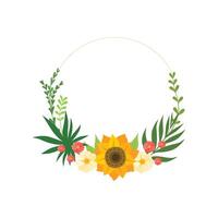 Floral Circle Frame with Blooming Flowers, Leaves and Place for Text, Design Element For Greeting Card, Invitation, Banner Illustration vector