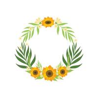 Floral Wreath with Sunflowers and Leaves, Circle Frame with Place for Text, Design Element For Greeting Card, Invitation Illustration vector