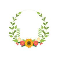 Floral Wreath, Round Border with Flowers and Leaves, Design Element For Greeting Card, Invitation Illustration vector
