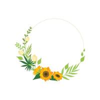 Floral Circle Frame with Leaves, Sunflowers and Place for Text, Design Element For Greeting Card, Invitation, Banner Illustration vector