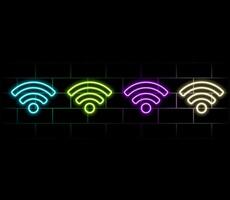 Wifi signal icon in neon style. Wifi signal icon. Web network connect logo sign. Retro sign with glowing neon.blue. vector