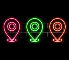 Neon map pin icon. Glowing neon marker sign. neon glowing Location pin, GPS navigator geotag locator mark of map, futuristic technology.pink vector