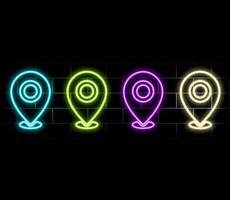 Neon map pin icon. Glowing neon marker sign. neon glowing Location pin, GPS navigator geotag locator mark of map, futuristic technology.green vector
