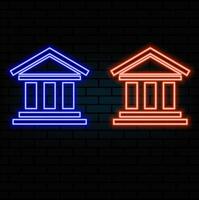 Bank building glyph icon, architecture and column, house sign, graphics. neon style..blue color vector