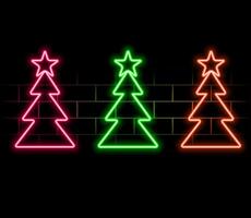Neon green Christmas Tree shape on brick wall background. Symbol of new year and christmas. Bright shiny design..pink vector
