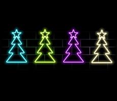 Neon green Christmas Tree shape on brick wall background. Symbol of new year and christmas. Bright shiny design..green vector