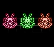 Glowing neon line Merry Christmas ringing bell icon isolated on black background. Alarm symbol, service bell, handbell sign, notification. .pink vector