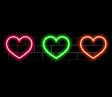 Neon heart with a glow on the background of a dark brick wall. Neon sign. vector