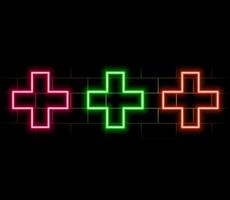 Medical cross round button. Cross Neon Sign. Plus sign, great design for any purposes. Cross symbol. 3d render concept vector