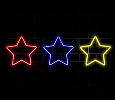 Set of star shape neon lighting on yellow and orange background. illustration. vector