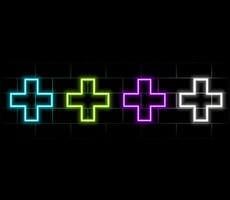 A set of neon crosses for formaceutics. Bright colorful icons for medicine. vector