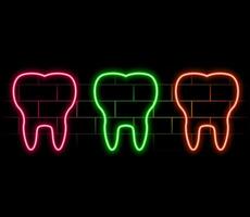 Blue glowing neon line Vampire teeth icon isolated on black background. Happy Halloween party. Colorful outline concept. Illustration vector