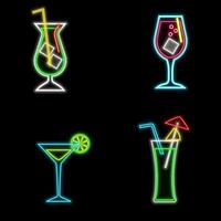 Cocktail Cosmopolitan Neon Design Element. Cocktail with lime, lemon. Party concept. Glowing illustration of Drinks promotion. vector