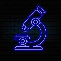 Microscope neon sign. Bright glowing symbol on a black background. Neon style icon. vector