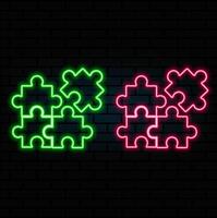 Neon sign of believe in yourself inscription with puzzle pieces and alphabet. Solve puzzle game. Glowing neon icon of logical concept. Thinking game symbol. illustration. vector