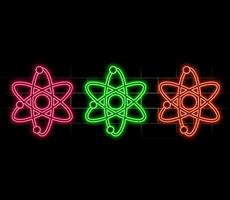 Outline neon molecule icon. Glowing neon molecular structure sign, chemical compound pictogram. Medical and biology research, molecular model, protein and hormone, biotech. icon set for UI vector