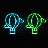 Color neon line Hot air balloon icon isolated on black background. Air transport for travel. Set icons in square buttons. vector