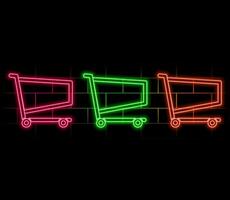 3d rendering UI shopping cart icon with neon light isolated in black background vector